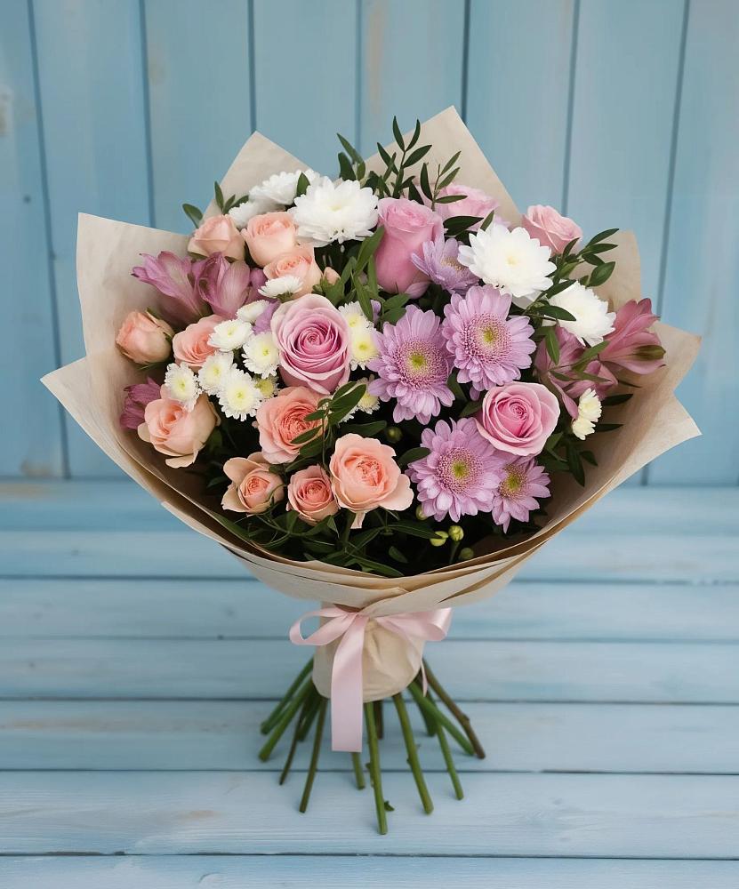 Букет цветов из: Хризантемы, Розы и Альстромерии в Первоуральске