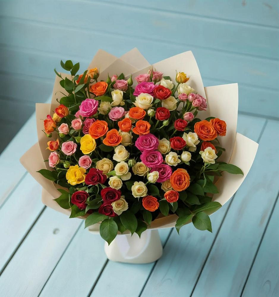 Букет Микс из разноцветных кустовых роз в Первоуральске