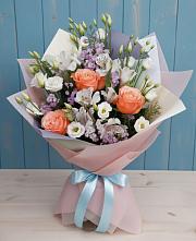 Букет цветов из:  Лизиантусы, Розы, Альстромерии и Гипсофила #REPLACE_PRED# Первоуральске