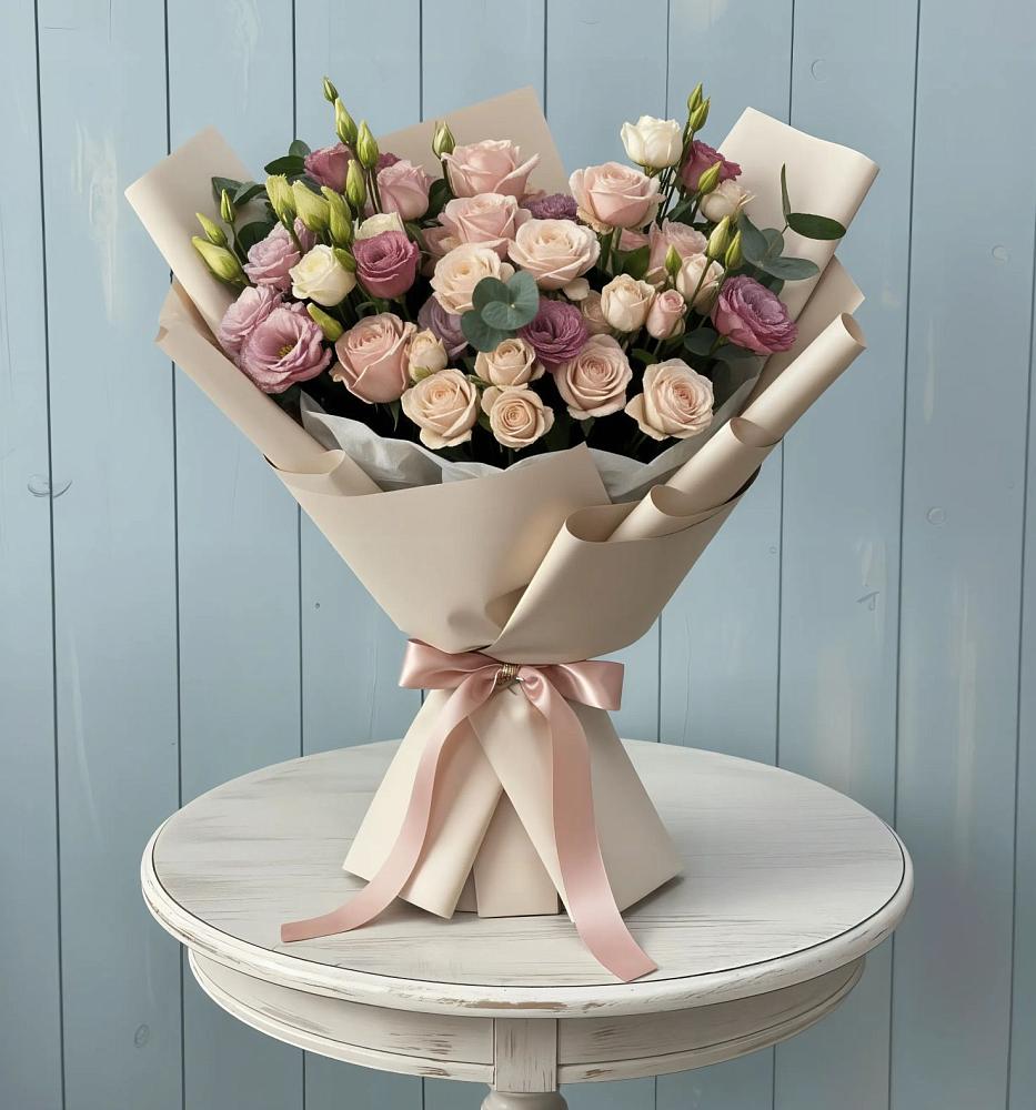 Букет цветов из: Розы и Лизиантусы в Первоуральске